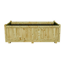 Bac à fleurs rectangulaire en bois avec lames verticales vue de face