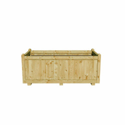 Bac à fleurs rectangulaire en bois avec lames verticales vue de face