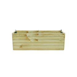 Bac à fleurs rectangulaire en bois à lames horizontales, vue de face