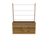Bac à fleurs en bois rectangulaire avec intérieur en acier galvanisé et treillis intégré vue de face