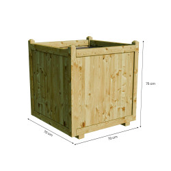 Bac à fleurs carré en bois 235L vue de 3/4 avec ses dimensions exactes