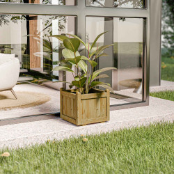 Bac à fleurs Vendôme 52L en situation sur une terrasse devant une baie vitrée de maison moderne