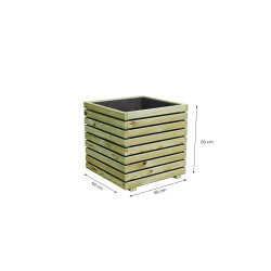 Bac à fleurs en bois KUB carré 30L vue de 3/4 avec ses dimensions précises