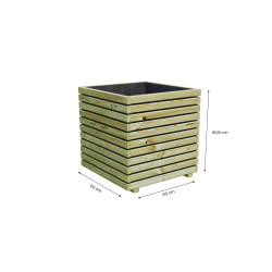 Bac à fleurs carré KUB 160L vue de 3/4 avec ses dimensions exactes