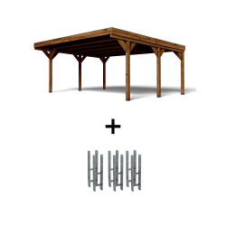 Carport double Victor, vue de 3/4 et ses supports en H inclus