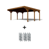 Carport double Victor, vue de 3/4 et ses supports en H inclus