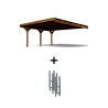 Carport double adossable Victor, vue de 3/4 et ses supports en H inclus