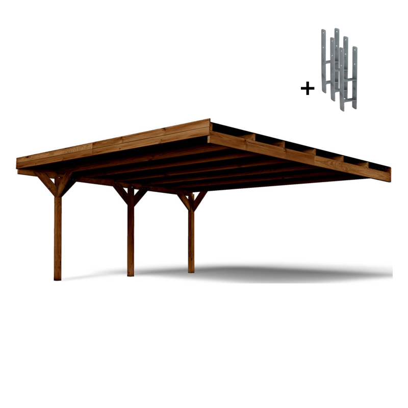 Carport double adossable Victor, vue de 3/4 et ses supports en H inclus