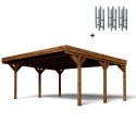 Carport double Victor, vue de 3/4 et ses supports en H inclus