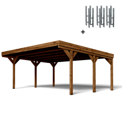 Carport double Victor, vue de 3/4 et ses supports en H inclus