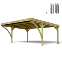 Carport double Victor Modern, vue de 3/4 et ses supports H inclus
