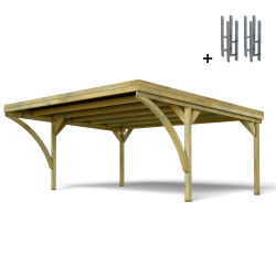 Carport double Victor Modern, vue de 3/4 et ses supports H inclus