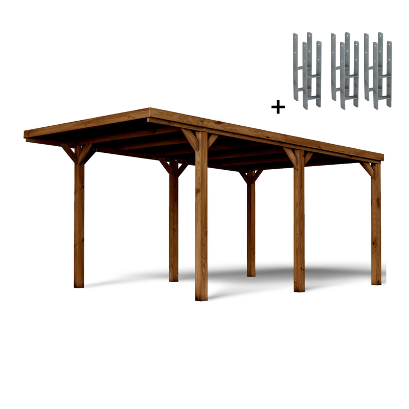 Carport simple Victor vue de 3/4 avec ses supports en H inclus