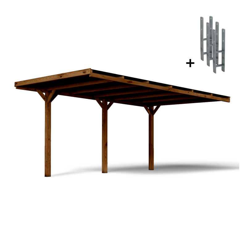 Carport adossable Victor, vue de 3/4
et les supports en H fournis