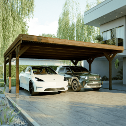 Carport double Victor en ambiance en extérieur avec deux voitures garées en dessous
