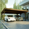 Carport double Victor en ambiance en extérieur avec deux voitures garées en dessous
