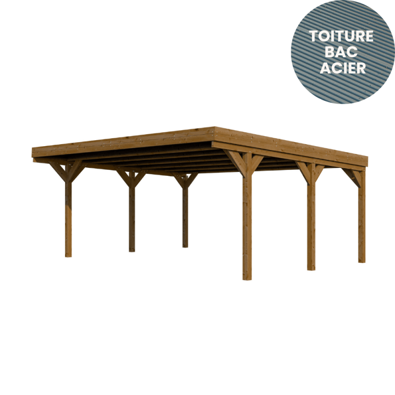 Carport double Victor premium, vue de 3/4