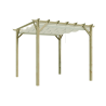 Pergola ANCOLIE avec voile d'ombrage sur fond blanc, vue de 3/4