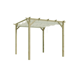 Pergola PATAGONIE avec voile d'ombrage sur fond blanc, vue de 3/4