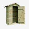 Armoire de jardin LEO vue de face avec la porte ouverte et la vue sur les rangements à l'intérieur
