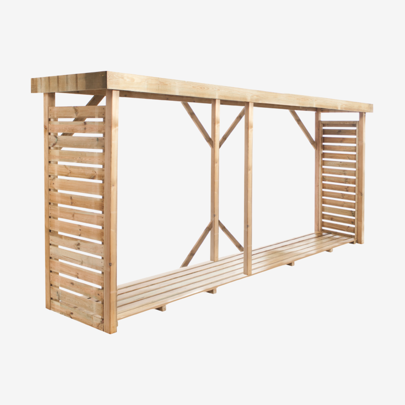 Abri-bûches DALLAS XXL 183 x 89,5 x 320 cm en bois traité, vue de 3/4