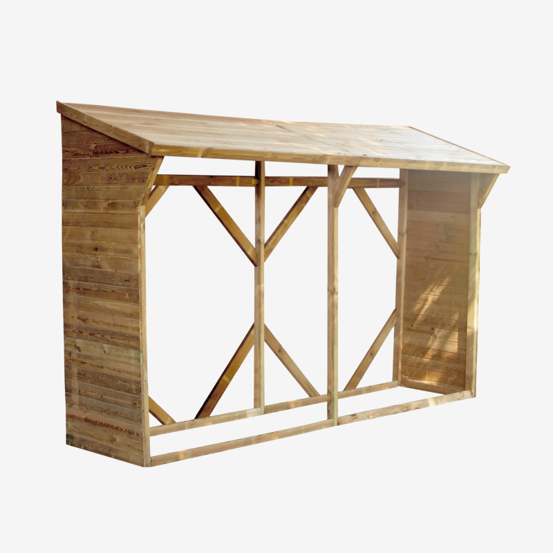 Abri-bûches MEMPHIS XL 213 x 100 x 319,5 cm en bois traité, vue de 3/4