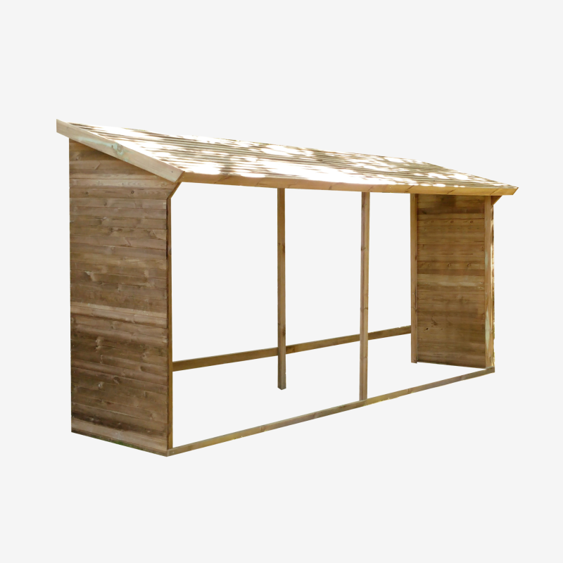 Abri-bûches MEMPHIS XXL 203 x 114,5 x 410 cm en bois traité, vue de 3/4