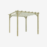 Pergola ANCOLIE avec voile d'ombrage sur fond blanc, vue de 3/4