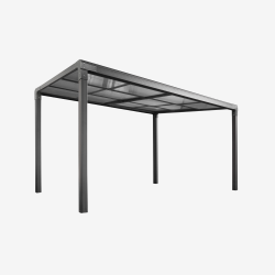 Pergola LINA sur fond blanc, avec son toit totalement fermé, vue de 3/4