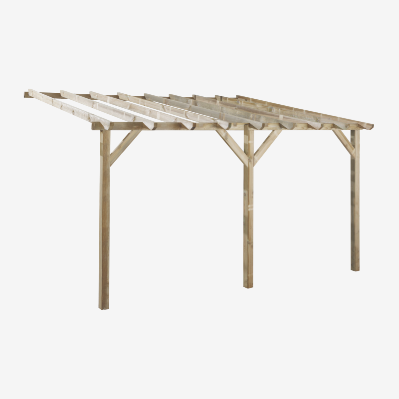 Pergola adossable ETRETAT sur fond blanc, vue de 3/4