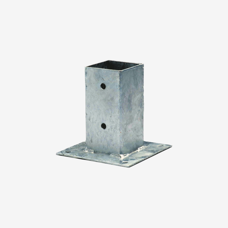 Support en acier galvanisé 9 cm à visser sur fond blanc