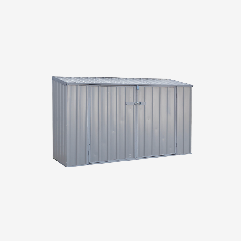 Abri de jardin en métal Cerland Fraser2Bike gris avec porte fermée vue de 3/4