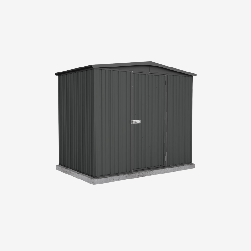 Abri de jardin en métal Cerland Fraser 3,2 m² noir avec porte fermée vue de 3/4