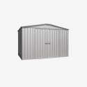 Abri de jardin en métal Cerland Fraser 6,4 m² gris avec porte fermée vue de 3/4