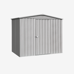 Abri de jardin en métal Cerland Fraser 4,8 m² gris avec porte fermée vue de 3/4