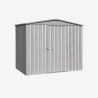 Abri de jardin en métal Cerland Fraser 4,8 m² gris avec porte fermée vue de 3/4