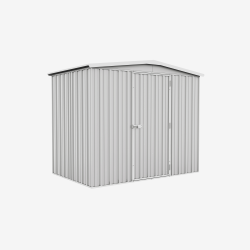 Abri de jardin en métal Cerland Fraser 3,2 m² gris avec porte fermée vue de 3/4