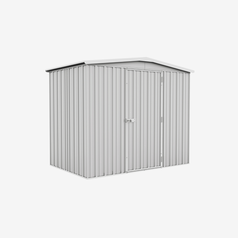 Abri de jardin en métal Cerland Fraser 3,2 m² gris avec porte fermée vue de 3/4
