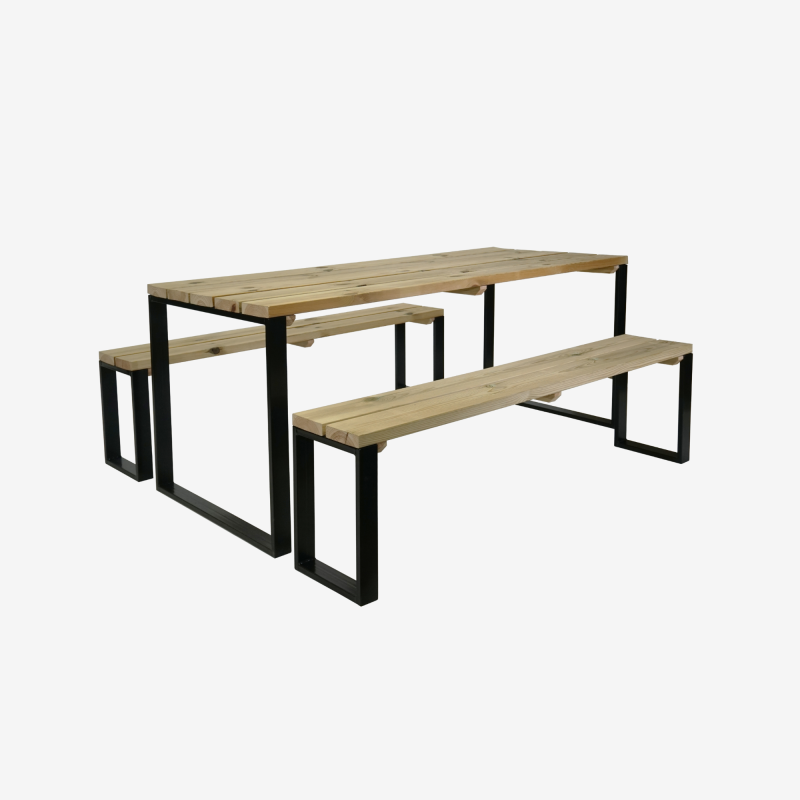 Set de jardin table et bancs en bois et métal BLAKEA
