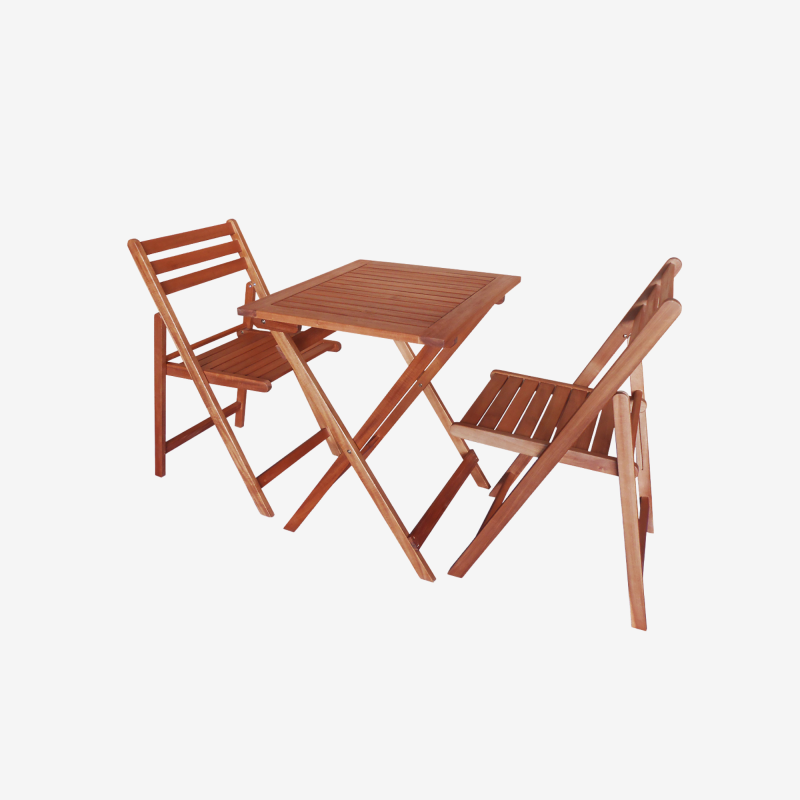 Salon de jardin - une table et 2 chaises en Acacia - Vue de 3/4