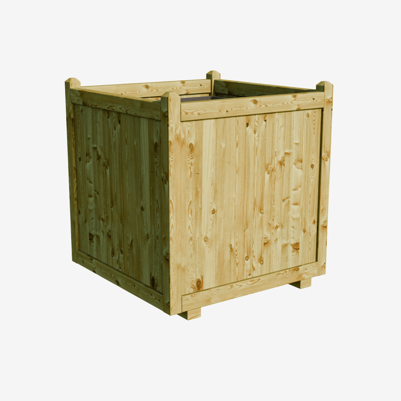 Bac à fleurs carré en bois 235L vue de 3/4