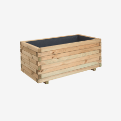 Bac à fleurs rectangulaire en bois avec doublure intérieure et parois horizontale