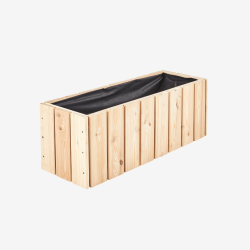 Bac à fleurs Acanta rectangulaire en bois avec parois verticale et doublure intérieure - Vue de 3/4