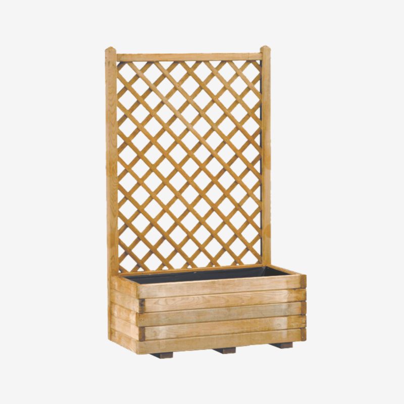 Bac à fleurs en bois rectangulaire avec treillis, idéale pour les fleurs grimpantes