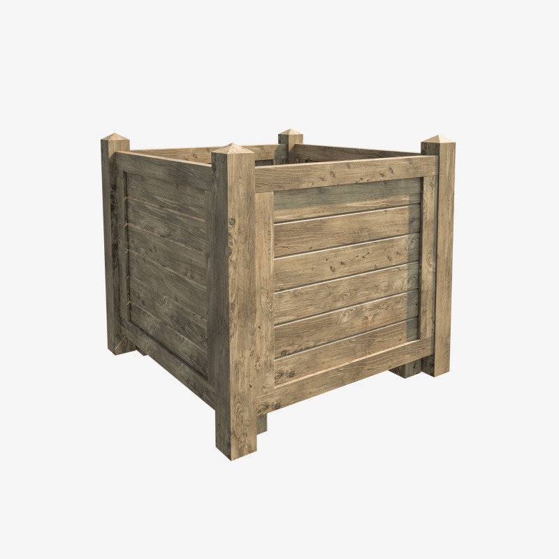 Une boîte en bois avec des pieds, ressemblant à un petit meuble ou commode, fabriqué en bois.