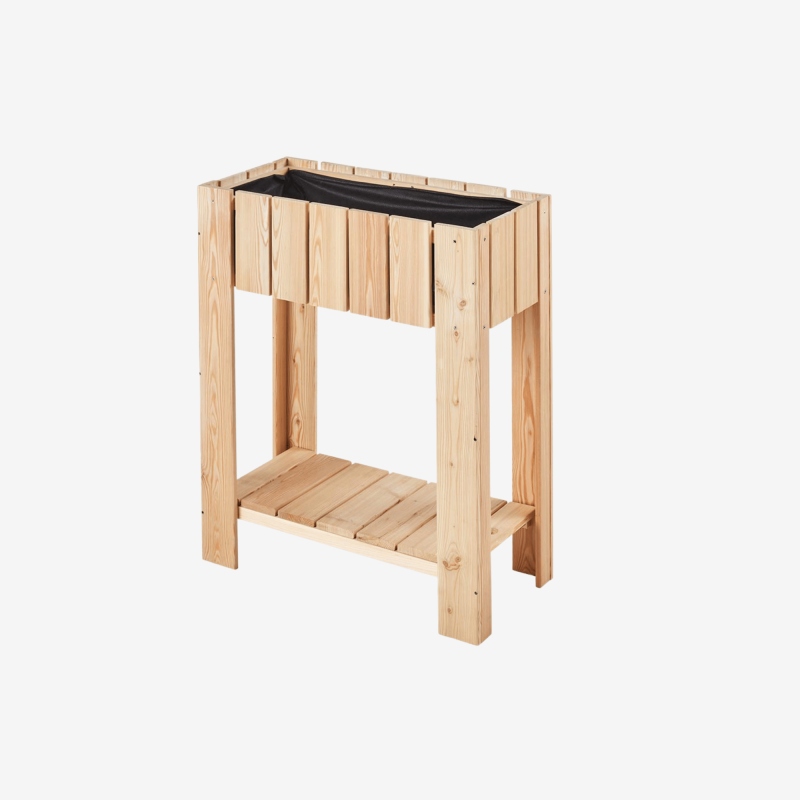 Potager de balcon en bois avec un étage de rangement sur  fond blanc