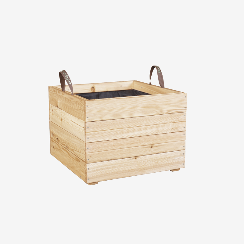 Bac à fleurs carré en bois Freya avec doublure intérieure et deux poignées sur le dessus