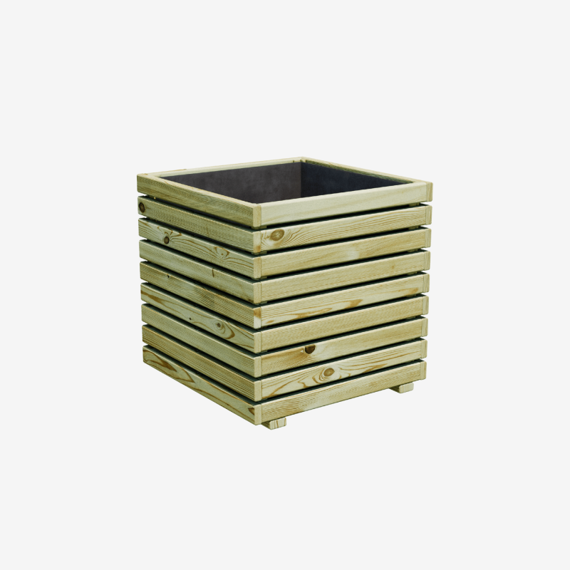 Bac à fleurs en bois KUB carré 30L vue de 3/4