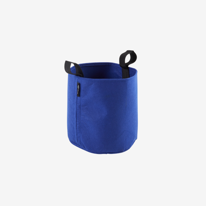 Sac plantation feutre géotextile ø 25 cm  bleu vue de 3/4 sur fond blanc