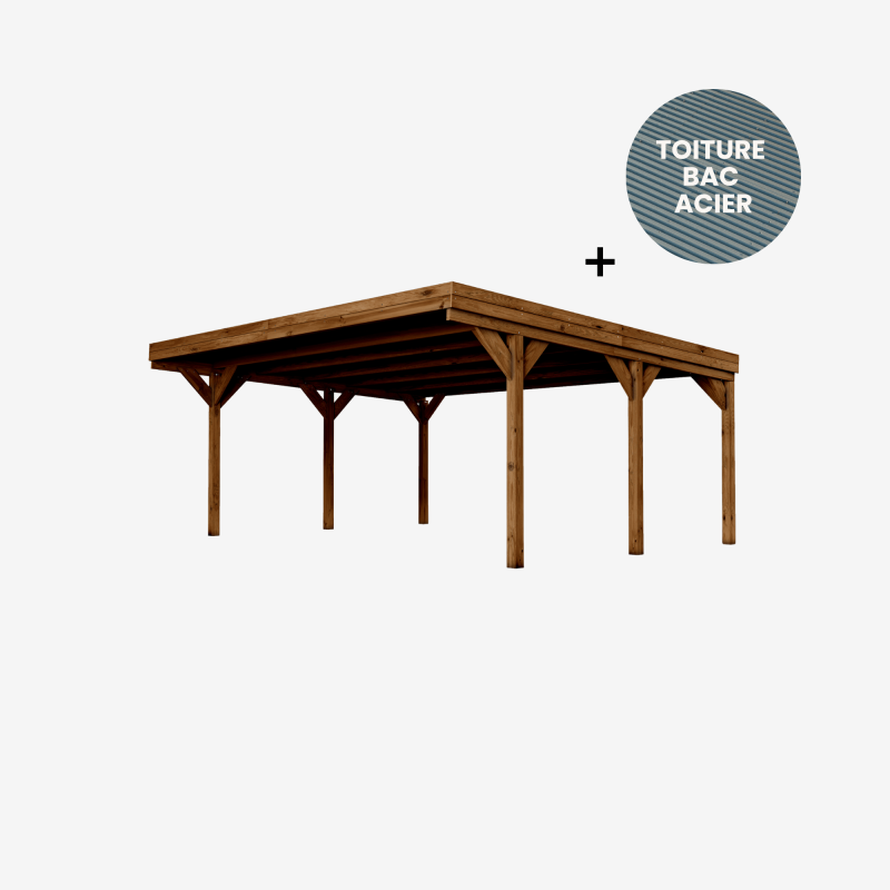 Carport double Victor premium, vue de 3/4